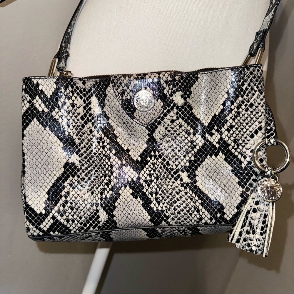 Anne Klein Faux Snakeskin‎ Black Gray Crossbody Shoulder Bag PurseY2K Chic Rock